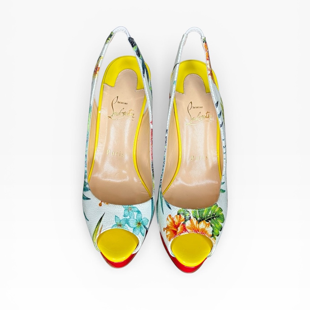 Christian Louboutin Yellow and Red Tropical Heels Size 38.5 - Picture 2 of 12